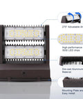 Rotatable 80W LED Wall Pack Light With Adjustable Head 5000K 10800LM Hella Bright Outdoor Security Lighting IP65 Waterproof For Warehouses Garages Workshops UL Listed showing 270° adjustable angle and LED chips