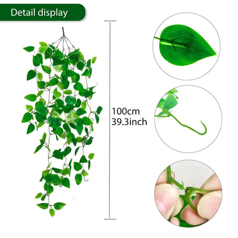 Three Pack Artificial Hanging Plants Ivy Vines, About Three Point Six Feet Total Length, Realistic Greenery Garlands detail view