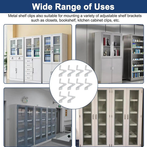 Heavy Duty Steel Shelf Clips For Cabinets And Bookshelves Adjustable Brackets To Secure Shelves Firmly shown with cabinets