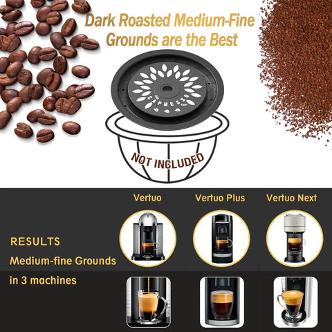Reusable Nespresso Vertuoline Capsule Lids with coffee grounds, compatible with Vertuo, VertuoPlus, Vertuo Next machines.