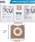 VF3502 Shop Vac Bags for Ridgid 12-16 Gallon dimensions and instructions, six pack replacement filter bags for heavy debris