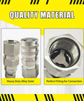 4-pack 3/4 in SAE flat-face hydraulic quick-connect couplers, heavy-duty carbon steel with 1/2 in body and dust caps
