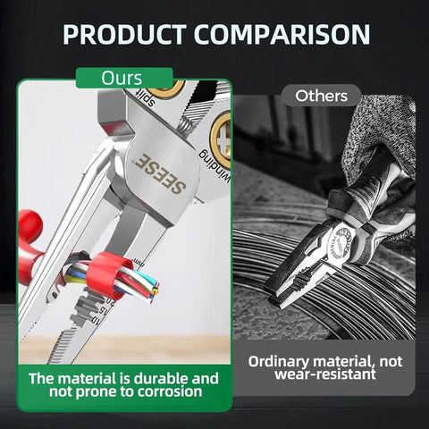 8-In-1 Wire Stripper And Crimping Pliers With Voltage Tester And Dual Alarms, Needle Nose Electrical Pliers For Cutting, Pulling, And Crimping Wires, A Handy Electrician Tool For DIY Pros. Product comparison of corrosion-resistant vs ordinary pliers