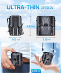 Portable Waist And Neck Fan With A 14000 RPM Brushless Motor compact design and dimensions showcased on a belt.