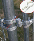 10 Pack 2-3/8 Inch Chain Link Fence Tension Bands With Bolts And Nuts Galvanized Steel For Fence Posts Gates And Brace Frames Durable Rust Resistant Hardware Kit For Builders And DIY Projects in use on fence post