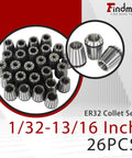 ER32 Collet Set 26 Pieces For CNC Engraving Milling Lathe Tools With Spring Collets, High Precision 0.013mm Runout