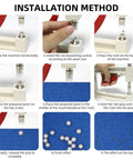 Installation steps for Pearl Setting Hand Press Tool Kit for clothes, bags, and hair accessories with beads and rivets.