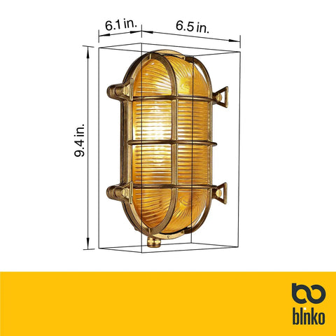 Nautical Brass Bulkhead Wall Light Shade Only For Outdoor And Indoor Use IP65 Waterproof Industrial Retro Vibe Mid Century Modern Decor E27 Compatible Lamp Shade Durable Brass Die Cast Construction Classic Nautical Look 9.4 x 6.1 x 6.5 in dimensions