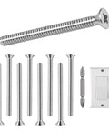 Thirty Piece Pack Of 304 Stainless Steel Machine Screws Loaded As Extra Long Electrical Outlet Bolts To Mount Devices And Fix Wonky Deep Wall Boxes Snug As A Bug Quick And Easy with screw heads and switch plate.