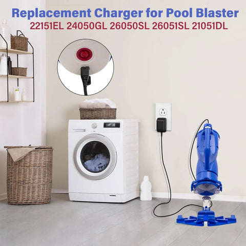 8.4V Pool Cleaner Charger For Water Tech Vacuums And Your Go-To Power Adapter Compatible With LC099-2SK shown charging.