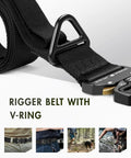 Close-up of Heavy Duty Tactical Nylon Rigger Belt For Men With Quick Release V Ring Buckle Go To Utility Waist Belt For Work.