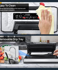 Vacuum Sealer Machine With 90Kpa Vacuum, Dry Moist And Liquid Modes showing cleaning and removable drip tray