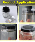Clear PVC Heat Shrink Bands applied on essential oil bottle for sealing, showcasing fit and protection, 1250 Pcs Clear PVC Heat Shrink Bands 5 Sizes Assorted Perforated Shrink Wrap Film For Essential Oil Bottles Jars Top Shelf Heavy Duty No Sweat Quick Seal Ready To Roll Packaging Kit.