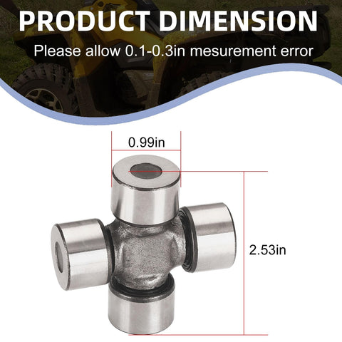 Close-up of 2 Pcs Rear Driveshaft U Joint Set For Outlander Renegade Commander Maverick Quest Traxter 400 450 500 570 650 800 850 1000 ATV U Joint Replacement Kit showing dimensions
