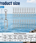 Speed Clips For Fishing Lures And Snap Swivels 30 Pack Heavy Duty Stainless Steel Quick Snap Ball Bearing Swivels For Freshwater And Saltwater Tackle Durable Power Clips For Lure Rigging, 30pcs, 27.5mm