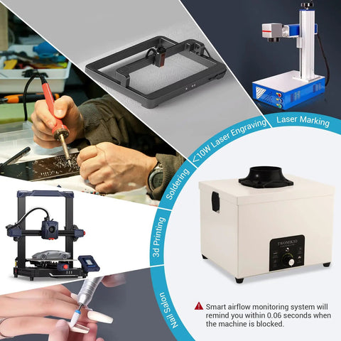 M3PRO Solder Fume Extractor Desktop Welding Fume Purifier with powerful brushless DC motor for home or small shop use shown in use.