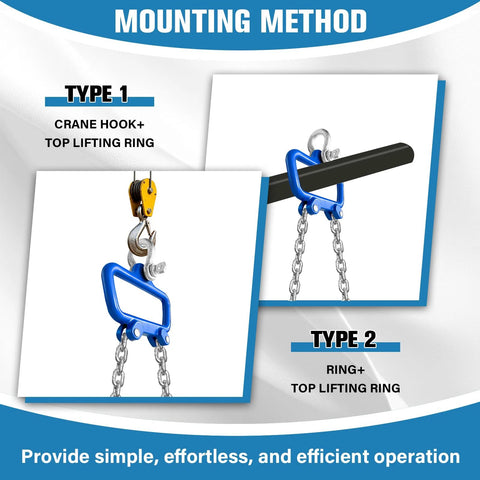 Senkeyfe chain drum lifter with blue vertical drum clamp and self-locking hook, 2200 lb capacity for 30–55 gallon drums