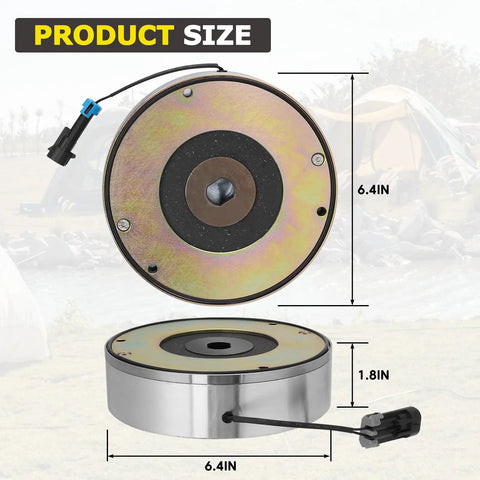 Beefed Up Golf Cart Motor Brake For EZGO RXV 2008 2019 48V Electric And Elite Lithium Strong Braking Power Replaces 610065 Curtis Controllers Compatible, showing round metal brake part with dimensions 6.4IN width and 1.8IN height