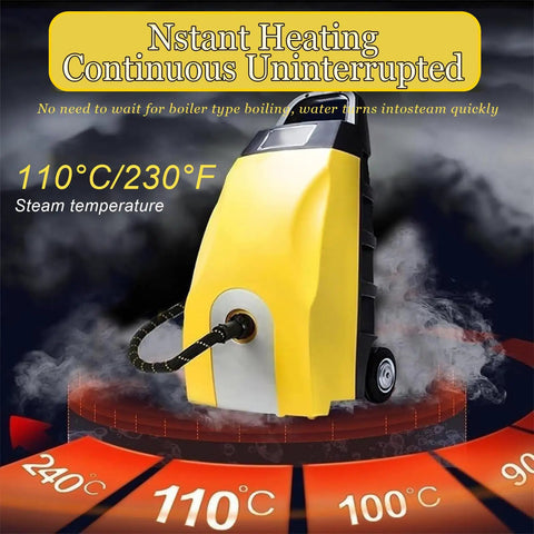 Sotikarery High Pressure Steam Cleaner 3000W With Ozone Function And 6 Brush Heads For Kitchen Car Grime Removal 3.5L Tank showing instant heating feature at 110°C.