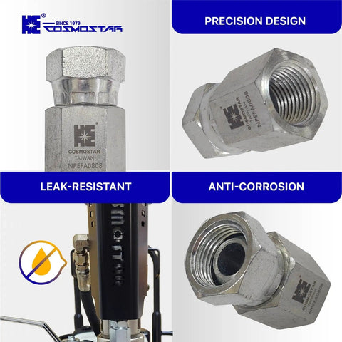 One Half Inch NPTF Female To One Half Inch NPSM Swivel Hydraulic Adapter With Carbon Steel Zinc Plated Construction Rust Resistant Ultra Durable And Precise Straight Swivel For Hydraulic Hoses And Valves, threaded fitting close-up