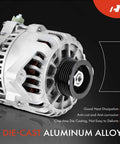 Beefed-Up 110 Amp 12V Clockwise Alternator Replacement For Ford Taurus 2003-2006 And Mercury Sable 2002-2005 3.0L OHV Engine High Output Charging Upgrade Direct Fit Easy Install Built To Last Keeps Charging Strong, showing die-cast aluminum alloy housing and pulley