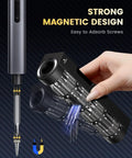 Hand holding 62 In 1 Cordless Mini Electric Screwdriver Kit With 48 Bits LED Light Magnetic Mat Rechargeable Portable Repair Tool