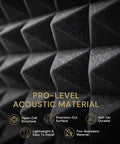 Close-up view of pyramid acoustic foam panel showing texture for Acoustic Panels 50 Pack 2x12x12 No Drill Required Pyramid Foam For Walls And Home Studio Noise Reduction Echo Control Kit With 300 Reusable Double Sided Adhesive Squares For Easy Peel Install.