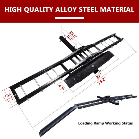 Car Hitch Motorcycle Carrier 500 Lb Heavy Duty Steel Dirt Bike Rack With Loading Ramp Anti Tilt Locking Device Hauler dimensions