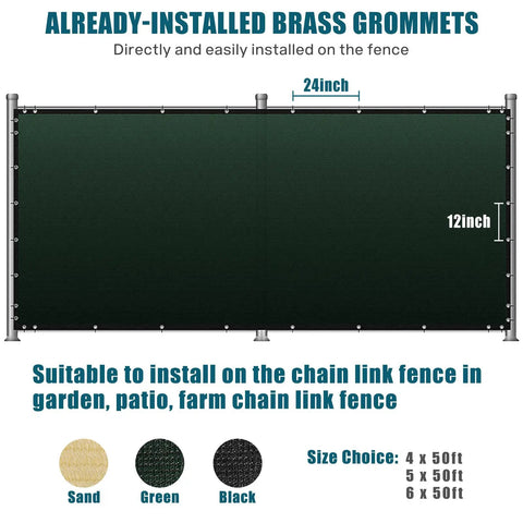 Installation of Dark Green Privacy Fence Screen 4x50 Feet For Chain Link Fences With 90 Percent Blockage, Heavy Duty 170GSM HDPE Windscreen Shade Net.