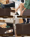 Leather Storage Ottoman Foot Rest Stool 17x13x13 Inches with foldable design used as foot, shoes, storage, and standing stool.