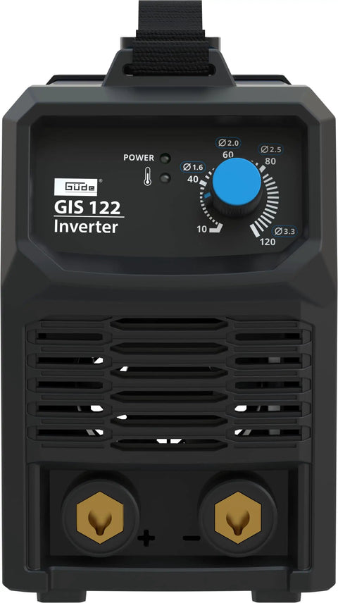 Front view of GIS 122 Inverter Welder For Home And Jobsite Do It All Lightweight Arc Welder With 10 To 120 Amp Range IGBT Technology