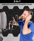 12 Pack Hexagon Acoustic Foam Panels Self Adhesive Sound Proof Wall Tiles High Density Noise Reducing Decor For Gaming Rooms Studios And Home Theaters Kill The Reverb And Get Your Game On with microphone setup.