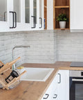 Peel And Stick Dope Faux Brick Wallpaper 17.7 By 118.1 Inches White And Gray Removable Self Adhesive Brick Wall Cover for kitchen backsplash.