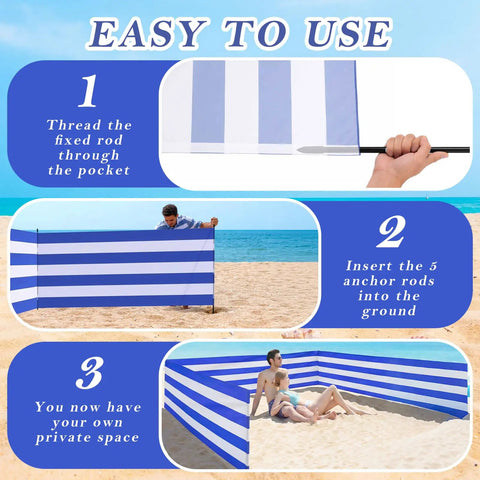 Long Beach Wind Screen 25 Ft By 4 Ft Privacy Fence With 5 Foldable Metal Poles And Carry Bag For Sand Protection setup steps