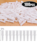 Set Of 100 White Plastic Wall Expansion Anchors 2.5 By 0.7 Cm Hollow Wall Plugs for Drywall and Plasterboard Mounting