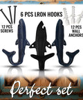 Kick It Up A Notch With These Six Piece Cast Iron Shark Tail Wall Hooks For Hanging Hats Keys Bags And Jackets Strong Beach Vibes To Spice Up Your Chill Coastal Retreat Or Lakeside Cabin Spot, showing three shark tail hooks and screws.