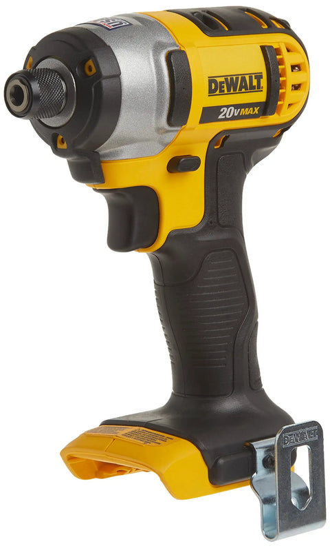 Cordless 20V Max Impact Driver One Quarter Inch Tool Only Model DCF885B With Compact 5.55 Inch Length visible in profile view.