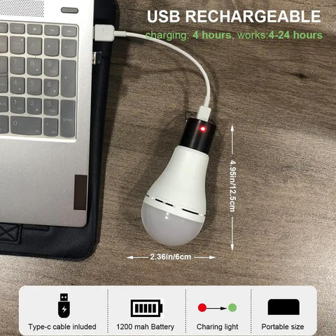 USB Rechargeable Hanging Light Bulb With Three Color Temperature 3000K To 6000K, Portable Emergency Lantern For Home Camping And Hiking, Lightweight With Easy Hanging Hook