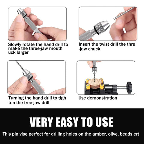 112 Piece Precision Pin Vise Hand Drill Kit With 3 Jaw Manual Drill Aluminum Alloy Non Slip Grip For Fine Detail Work, use demo
