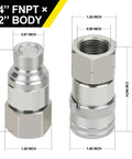 ANCIMOON 3/4'' FNPT x 1/2'' body skid-steer hydraulic quick-connect fittings, includes 2 dust covers, chrome-plated metal