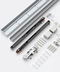 Concealed Sliding Barn Door Hardware Kit With Soft Close For 42 Inch Track, Wall Mounted Invisible Front Rail System components layout