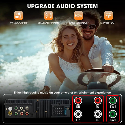 Couple enjoying music with Beast Bluetooth Marine Stereo For Boats Single Din Boat Radio Receiver With Digital LCD Screen AM FM
