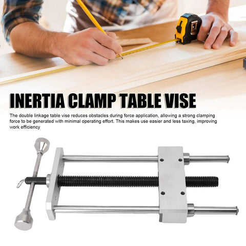 Heavy Duty Inertia Table With Double Link Clamp For Woodworking Bench providing secure clamping during precision projects.