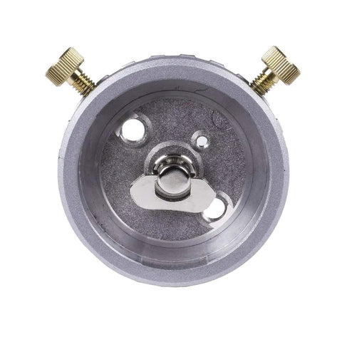 Bottom view of ECH 630 Compact Star Tracker for Backpacking Photogs, showcasing mounting base with metal gear and brass adjustment knobs.