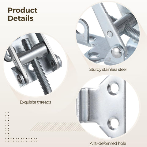 Close-up of Adjustable Latch Clamp Kit Heavy Duty 1320 Lbs Capacity Industrial Grade Toggle Hasps, detailing stainless steel and threads.