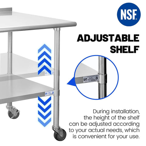Stainless Steel Prep And Work Table 24 By 48 Inches With Caster Wheels NSF Certified Pro Grade Beefy Heavy Duty Undershelf And Backsplash