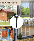 Set Of Six Heavy Duty T Strap Hinges For Barns And Fences Rock Solid Zinc Plated Iron Gate Hardware With Mounting Screws shown with multiple shed applications.