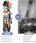 Comparison of Heavy Duty Corner Garden Tool Organizer showing sturdy black steel model holding multiple tools versus others