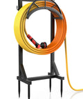 Heavy Duty Metal Garden Hose Holder And Hanger Freestanding Water Hose Storage Rack With Dual Tool Hooks, black, outdoor use