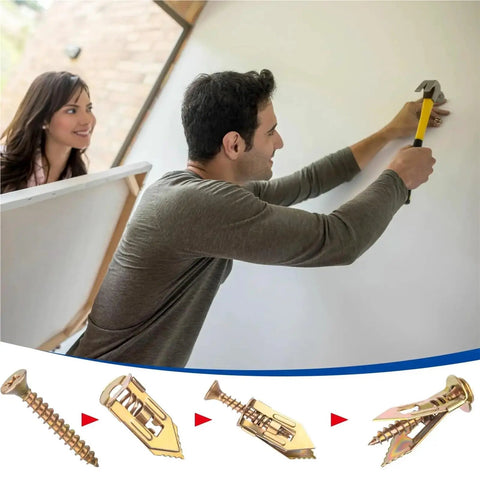 Heavy Duty Self Drilling Drywall Anchors Kit With Screws For No Drill Wall Mounts, rust-resistant zinc plated carbon steel set on drywall